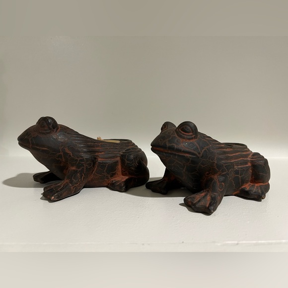 Two Art Pottery Frog Candles Red Crack Clay Style Folk Art - Picture 6 of 12